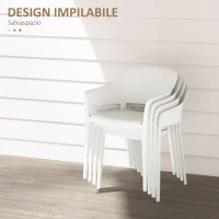 Outsunny Set 4 Sedie da Giardino in Plastica Impilabili con Braccioli e Schienale Alto in PP, Bianco(m-5)