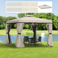 Outsunny Toile de rechange pour pavillon tonnelle tente polyester haute densité 4 rideaux 4 moustiquaires 296 x 296 cm beige(m-9)