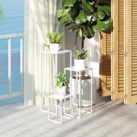 Outsunny Lot de 3 supports pour plantes carré en métal empilable intérieur et extérieur, pour jardin, balcon, maison, blanc(m-7)