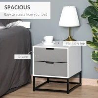 HOMCOM Bedside Cabinet with 2 Drawer Storage Unit, Unique Shape Bedroom Table Nightstand with Metal Base, for Living Room, Study Room, Dorm(m-5)
