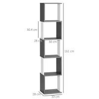 HOMCOM Libreria Moderna Salvaspazio a 5 Ripiani in Legno, 33x28x161cm, Grigio e Bianco(m-3)