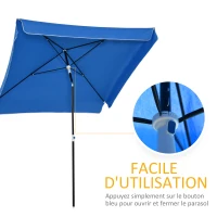 Outsunny Parasol de jardin Parasol droit inclinable rectangulaire métal polyester haute densité 2L x 2l x 2,6H m bleu(m-5)