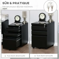 HOMCOM Caisson de bureau mobile rangement bureau sur roulettes 3 tiroirs verrouillables 39 x 48 x 60 cm noir(m-6)