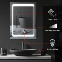 kleankin LED Illuminated Bathroom Mirror Cabinet with LED Lights, Wall-mounted Storage Organizer with Shelves, Touch Switch For Makeup Cosmetic(m-5)
