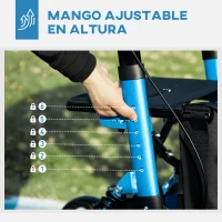 HOMCOM Andador para Ancianos Plegable de Aluminio con Asiento 4 Ruedas Altura Ajustable Frenos de Maneta Azul y Negro(m-7)