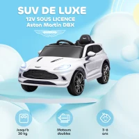 AIYAPLAY Voiture électrique enfants sous Licence Aston Martin DBX véhicule électrique 12V télécommande 106 x 62 x 51,5 cm blanc(m-4)