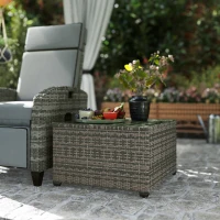 Outsunny 62 x 62cm Glass-Top Rattan Side Table - Light Grey(m-9)