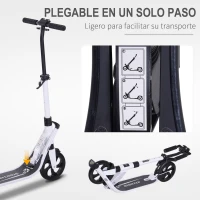 HOMCOM Patinete Plegable para Adultos y Niños +14 años Scooter Ligero con Manillar Altura Ajustable Tipo Monopatín con Freno Grandes Ruedas Ø200 mm Amortiguador Aluminio Carga 100 kg Blanco(m-6)