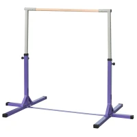 HOMCOM Barre fixe de gymnastique pour enfant, hauteur réglable 13 niveaux de 92-150 cm, acier et bois en hêtre, barre d'entrainement de gymnastique à domicile, antidérapant, facile à assembler, violt(m-10)