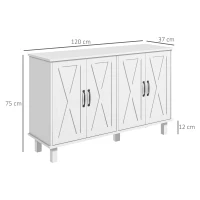 HOMCOM Meuble de rangement buffet bas 4 portes avec étagères réglables en hauteur style campagne longueur 120 cm blanc(m-3)