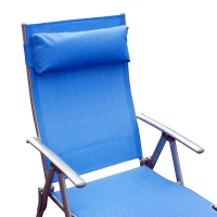 Outsunny transat Chaise Longue Bain de Soleil Pliable Dossier inclinable Multi-Positions têtière fournie 137L x 64l x 101H cm métal époxy textilène Bleu(m-7)