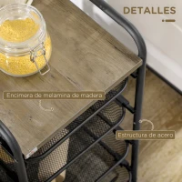 HOMCOM Carrito Multiusos con Ruedas 4 Bandejas Extraíbles y Tablero de Madera para Salón Cocina 41,5x31x66 cm Negro(m-6)