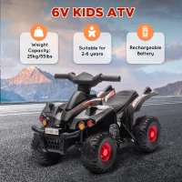 AIYAPLAY 6V Kids Electric Quad Bike w/ Music, Forward Function, for 2-6 Years, Black(m-7)