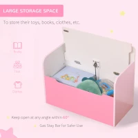HOMCOM Kids Wooden Toy Box Children Storage Chest Bench Organiser Safety Hinge Bedroom Playroom Furniture Pink(m-5)
