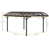 Outsunny 5 x 3(m) Hardtop Gazebo Aluminium Pavilion Carport Garden Shelter Pergola with Polycarbonate Roof, Brown(m-3)