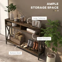 HOMCOM Console Table, Entryway Table with 3 Compartments, Metal Frame, Adjustable Feet for Living Room, Hallway, Rustic Brown(m-4)