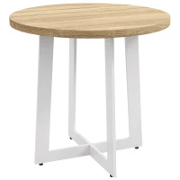 HOMCOM Table à manger ronde pour 4 personnes table de cuisine design moderne avec plateau effet bois et base en acier croisé(m-1)