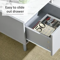 HOMCOM White Coffee Table with Faux Marble Top, 2-Tier Wood Center Table Sofa Table with Storage Drawer and Shelf for Home Living Room Reception Room(m-6)