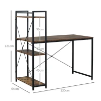 HOMCOM Reversible Computer Desk with Storage Shelves on Left or Right, Industrial Reversible Writing Desk for Home Office, Study, Easy Assembly, 120 x 64 x 121cm, Rustic Brown and Black(m-3)