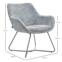 HOMCOM Sedia Moderna con Braccioli e Schienale Imbottiti, in Tessuto Effetto Lino e Acciaio, 63x69x75 cm, Grigio(m-3)