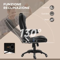Vinsetto Sedia da Ufficio Massaggiante a 6 Punti e Riscaldata, Altezza Regolabile e Funzione Dondolo, Nero(m-7)