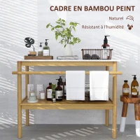 HOMCOM Étagère salle de bain rangement, meuble salle de bain en bambou à 2 niveaux avec barre porte-serviettes étagère ouverte(m-5)