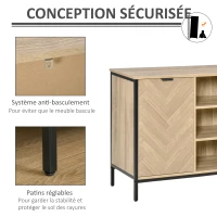 HOMCOM Buffet design style graphique façades placards à chevrons - 2 portes avec étagère, 3 niches - métal noir panneaux aspect chêne clair(m-7)