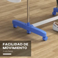 HOMCOM Tendedero Vertical de 3 Niveles con 6 Ruedas 2 Laterales Abatibles Estantes Ajustables y Marco de Acero Inoxidable Azul(m-7)
