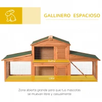 PawHut Conejera de Madera Grande de 2 Niveles con Rampa Puertas con Cerradura y Zona Abierta Protegida 215x63x100 cm(m-4)