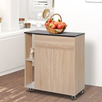 HOMCOM Kitchen Storage Trolley Cart Cupboard Rolling Island Shelves Cabinet With Door and Drawer Locking Wheels(m-7)