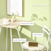 HOMCOM Bar Table and Stools Breakfast Dining Table and Chairs Set of 2 with Steel Frame and Footrest for Bar and Kitchen White(m-5)