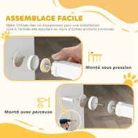 PawHut Barrière de sécurité chien système de double verrouillage montage par pression ou perçage largeur 76-104 cm blanc(m-5)