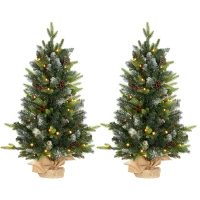 HOMCOM Set of Two 3ft Christmas Trees, with Lights, Berries and Pinecones(m-1)