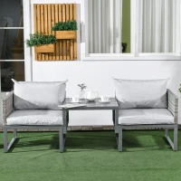 Outsunny 3-in-1 Rattan Bistro Set, Wicker Garden Furniture Set with 2-level Rising Table, Adjustable 3-seater Sofa Lounger with Washable Cushions for Outdoor, Patio, Balcony, Grey(m-10)