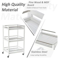 HOMCOM 3-Tier Home Trolley Kitchen Storage Cart w/ Steel Bars 4 Universal Wheels Rolling Unit Organiser Living Room White(m-4)