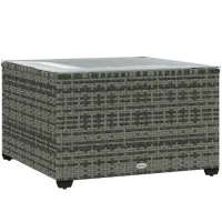 Outsunny 62 x 62cm Glass-Top Rattan Side Table - Light Grey(m-1)