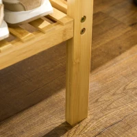 HOMCOM Banc à chaussures avec coussin d'assise rangement caché, étagère à lattes en bambou, 60 x 33 x 50, naturel(m-9)