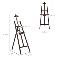 HOMCOM Caballete de Pintura de Madera Caballete de Dibujo con Ángulo Ajustable de 75° Soporte Trípode y Pincel para Lienzos 51,5x71,5x134,5 cm Café(m-3)