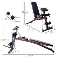 HOMCOM Adjustable Reclined Dumbbell Bench Weight Lifting Set Folding Sit Up Ab Bench Home Training Gym Multiuse Workout Exercise Fitness with 2 x 4kg Dumbbells(m-3)