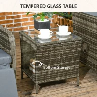 Outsunny 3 Pieces Rattan Bistro Set Balcony Furniture with Cushions, Storage Function - Mix-Grey(m-7)