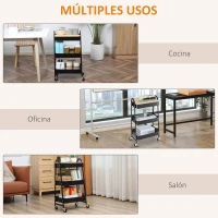 HOMCOM Carrito de Cocina con 3 Cestas de Acero y 1 Placa de Cubierta para Comedor Sala Baño 45x31x79,4 cm Negro(m-7)