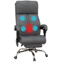 Vinsetto High Back Vibration Massage Office Chair, Heated Reclining PU Leather Computer Chair with Footrest, Grey(m-12)