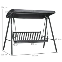 Outsunny 3-Seat Garden Swing Chair, Outdoor Canopy Swing with Removable Cushion, Adjustable Shade, and Slatted Bench, for Porch, Poolside, Backyard, Dark Grey(m-3)