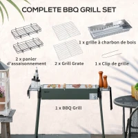 Outsunny Barbecue au charbon de bois avec 2 grilles portable BBQ Grill sur Pieds amovibles2 paniers latéraux, 94L x 39l x 70H cm(m-4)