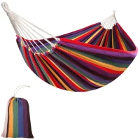 Outsunny Hamaca Doble de Algodón Portátil Colgante 290x150 cm Carga 120 kg con Bolsa de Transporte para Acampar Exteriores Viaje Multicolor(m-1)