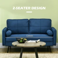 HOMCOM 143cm Loveseat Sofa for Bedroom Upholstered 2 Seater Sofa with Back Cushions and Pillows, Blue(m-6)