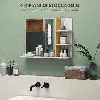 HOMCOM Specchiera Bagno Moderna da Parete a 4 Ripiani in Legno, 45x15x58.5cm, Bianco(m-4)