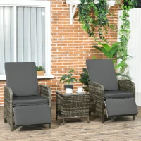Outsunny 3 Pieces Rattan Bistro Set Balcony Furniture with Cushions, Storage Function - Mix-Grey(m-10)