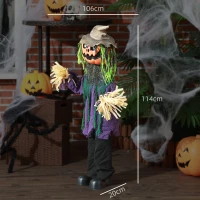 HOMCOM 3'6" Pumpkin Scarecrow Halloween Animatronic, with Glowing Eyes(m-3)
