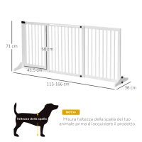 PawHut Cancellino per Cani Taglia Regolabile a 3 Pannelli, in Legno di Pino, 113-166x36x71 cm, Bianco(m-3)